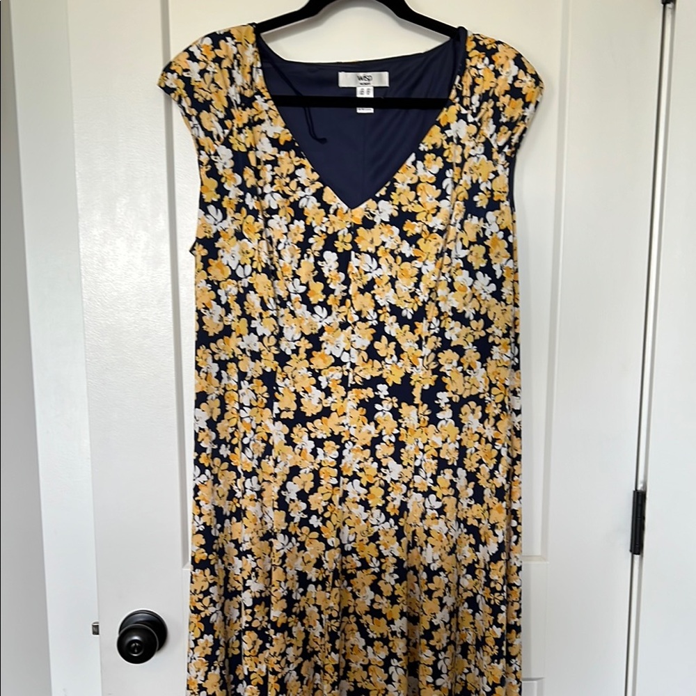 Navy and Yellow Cap Sleeve V-Neck Sundress